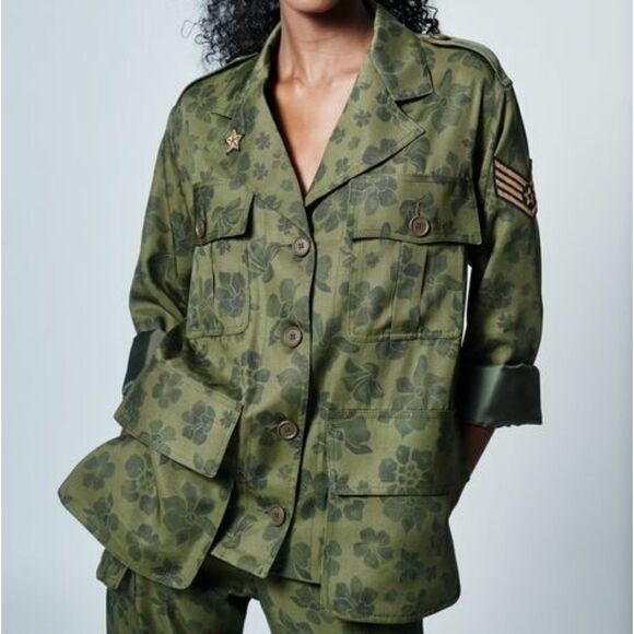 Smythe Jacket Bellows Floral Camo Patch Army Blazer Sz XS
